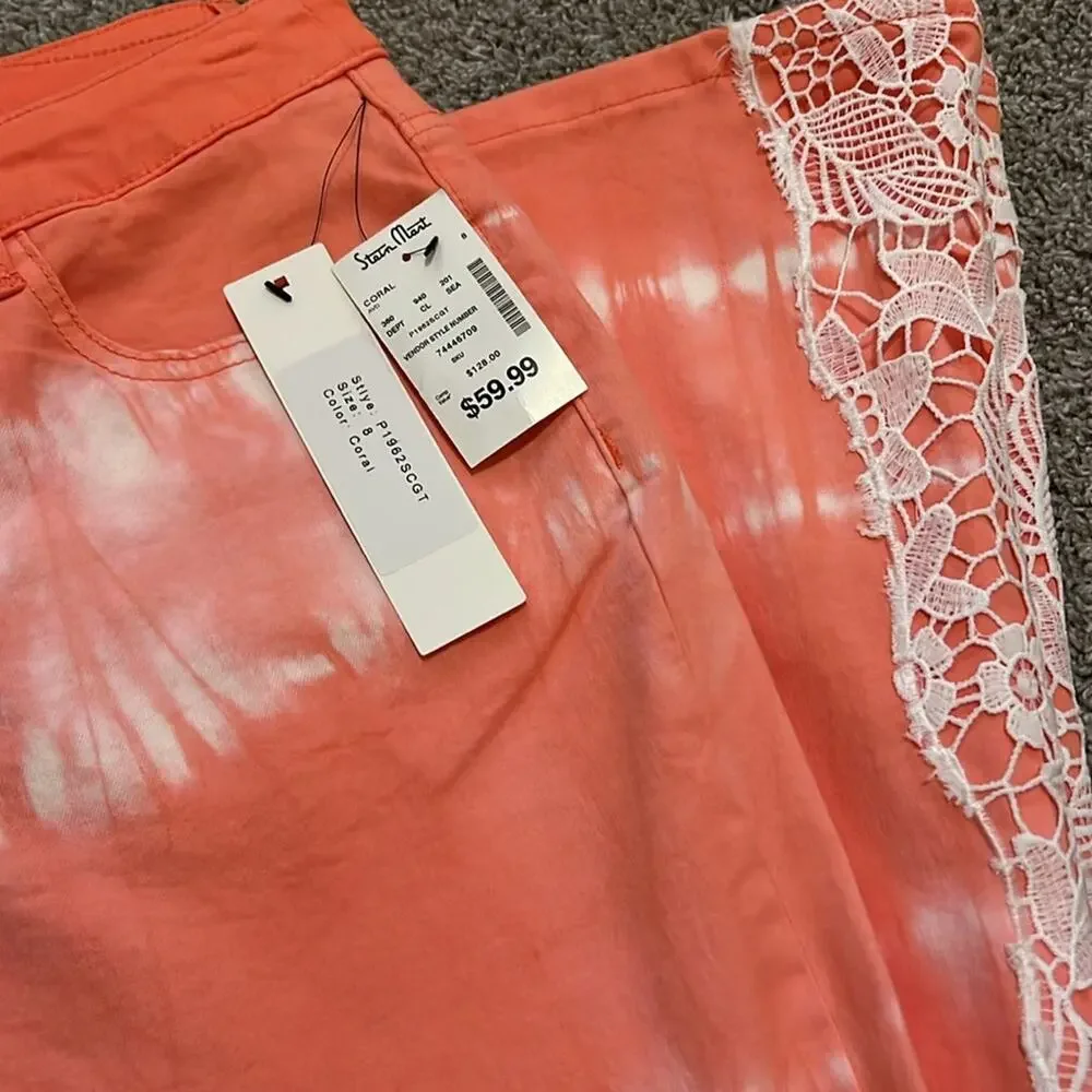 NWT‎ Gemma+Jane Tye Dye Flared Jeans Lace Size 8 Coral Hippie Concert Beach Y2K